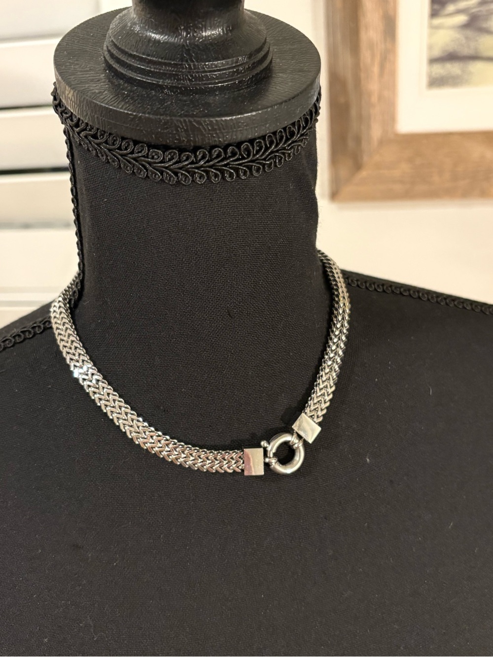 Silver Tone Braided Chain Choker Necklace - Picture 1 of 4